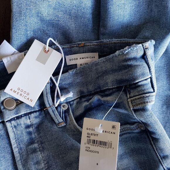 Good American Good Legs Straight Cotton Distressed Denim Jeans Women's Size 6/28 - Picture 7 of 9